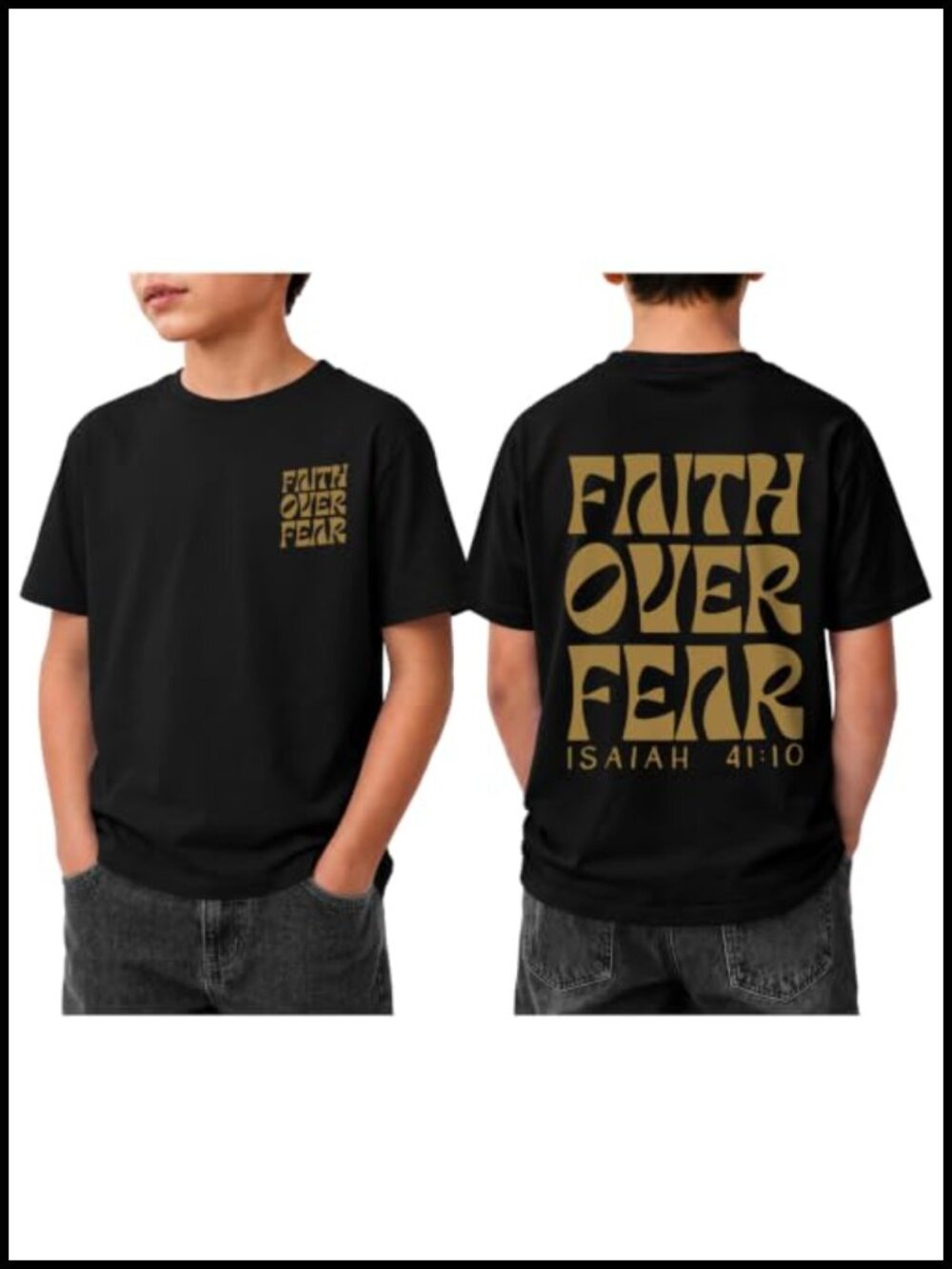 Boys Faith Over Fear Christian Graphic Tee Cotton Crew Neck T-Shirt